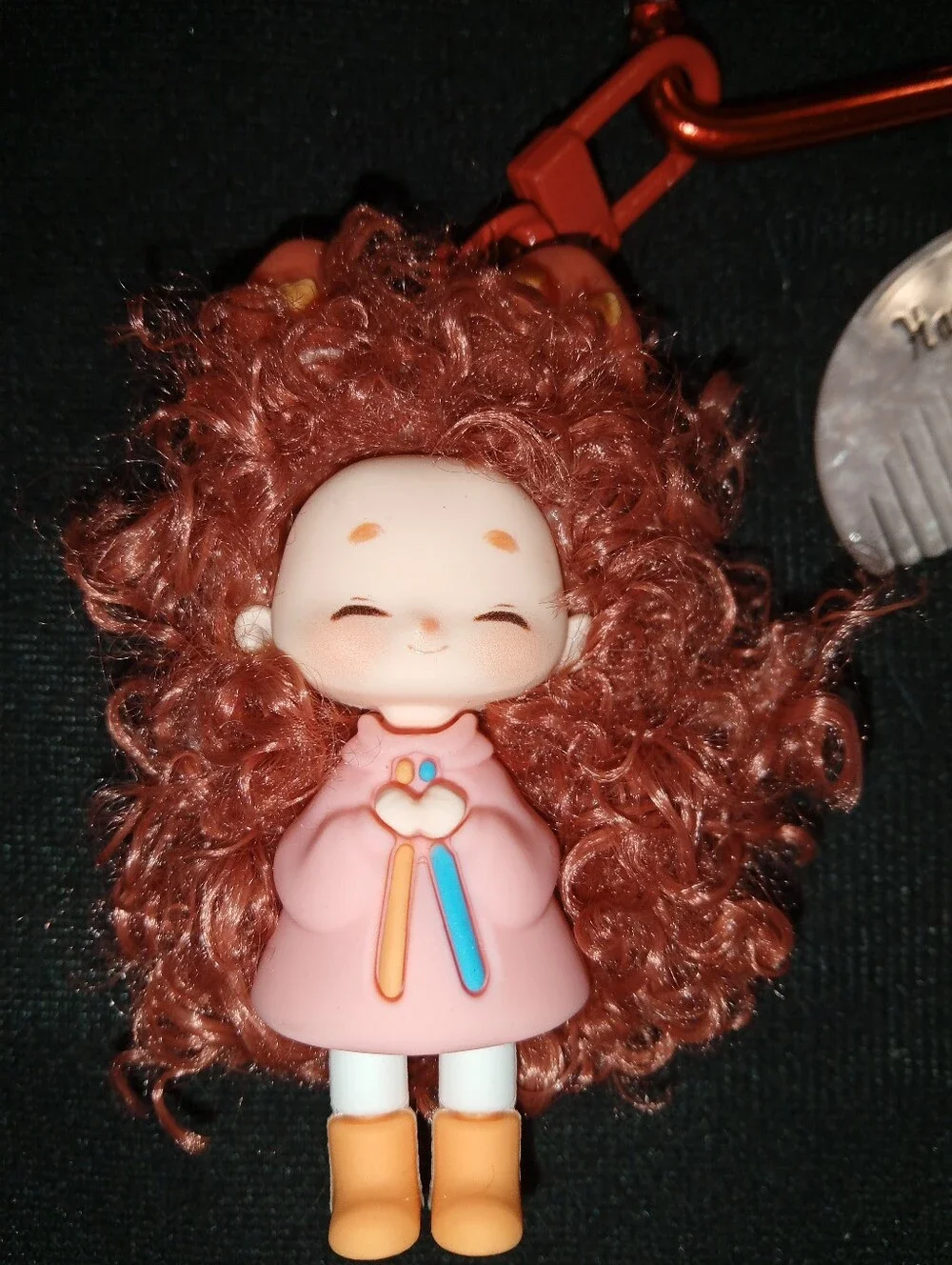 Orange Doll Keychain with Comb Charm
